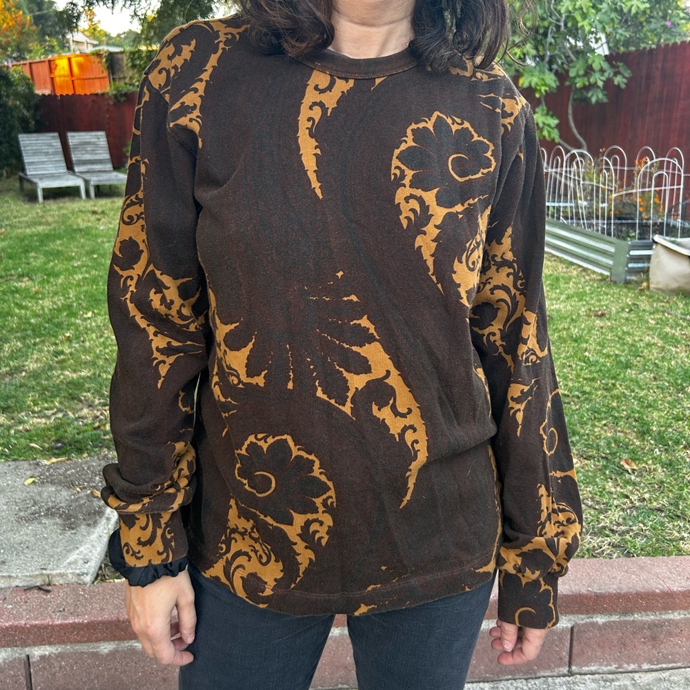 Dries Van Noten Brown Graphic Pattern Print Crew Neck Long Sleeve